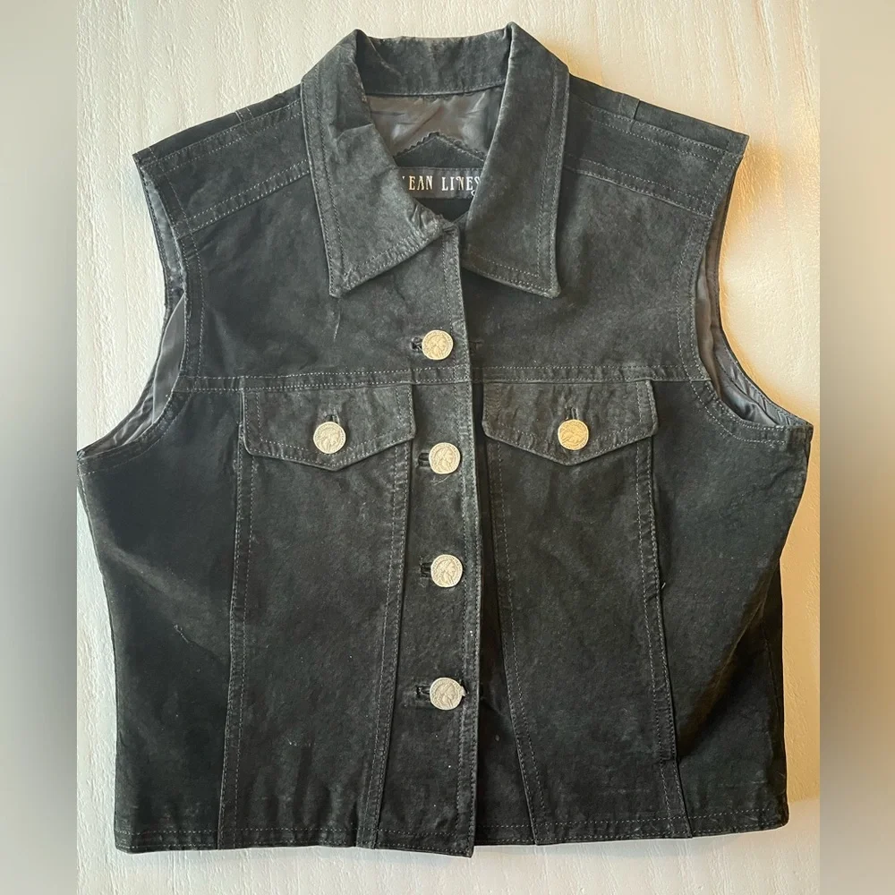 Vintage Leather Vest Buffalo Nickel Button Western Biker Style L